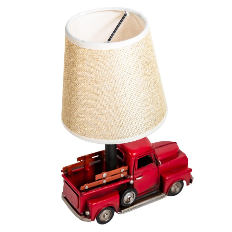 YCHTEWY-Unique Rustic Red Vintage Truck USB Table Lamp with Burlap