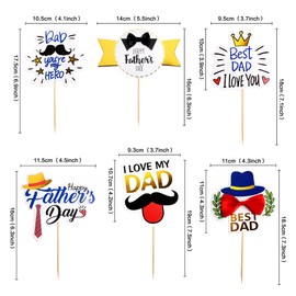Ercaido - Juego de 12 decoraciones para tartas con texto en inglés "Happy Father's Day", con texto en inglés "I Love Best Dad"