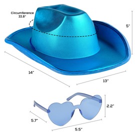 Funcredible Sombrero de vaquero con luz azul y anteojos – Sombrero de vaquero holográfico LED para mujer – Accesorios de disfraz de vaquera – Sombrero de vaquero espacial