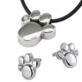 714 and 1387P Paw Magnetic Jewellery Set Pendant Energetix 4you Paw + 2 Magnetic Stud Earrings Paw Magnetix 2250 + Jewellery Bag, Stainless Steel, Without Stone