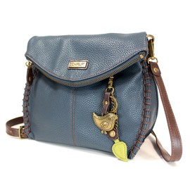 CHALA Vegan Leather Charming Crossbody Handbag with Sunflower Key Fob and Mini Wallet (Navy_ Ivory Cat Combo)