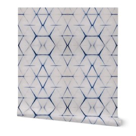 Peel & Stick Wallpaper Swatch - Shibori Triangle Boho Indigo Dye Geometric Bohemian Tie Hexagon Modern Minimalist Custom Removable Wallpaper by Spoonflower