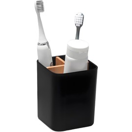 1 Pieza Porta Cepillo De Dientes Para Baño, Vaso Para Cepillo De Dientes Con Tres Compartimentos, Portacepillos De Dientes Baño, Organizador Para Encimera De Bano, Oficina, Espacios Pequeños, Negro