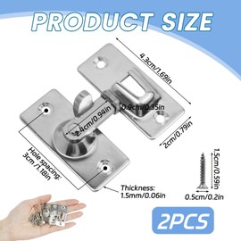 Pack of 2 90 Degree Right Angle Door Lock Hasp Latch, Door Lock 90 Degree Stainless Steel Sliding Door Lock Lockable, 90 Degree Door Latch with Buckle for Wood, Metal and Sliding Doors