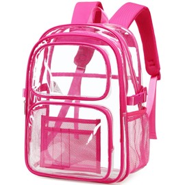 abshoo Large Heavy Duty Girls Clear Backpack for School Bookbag Transparent Multi Pocket Backpacks for Women (Hot Pink)