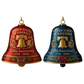 2pc Metal 250th Anniversary USA Bell Ornament for 4th of July Decorations, 3D America 250 Merchandise Bell Patriotic Decor, Patriotic Collectors Decor, Gift for US Citizens