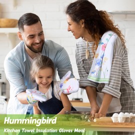 Sunnychicc Spring Hummingbird Oven Mitts and Pot Holders Kitchen Dish Towels Set Birds Flower Spring Kitchen Towels and Dishcloths for Baking Cooking Women BBQ Grilling Hand Dish Gifts