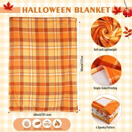 Capoda 4 Pcs Fall Blankets 40x50 Inch Thanksgiving Pumpkins Fall Leaves Plaid Cozy Lightweight Flannel Plush Throw Blanket for Autumn Couch Chair Sofa Bed Holiday Gifts Home Decor