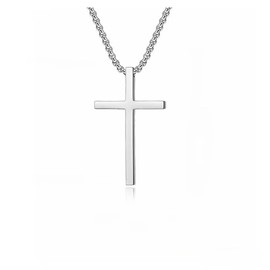 A-yeite Cross Necklace for Men Women Simple Silver Plated Stainless Steel Cross Pendant Necklaces Jewelry Graduation Gifts