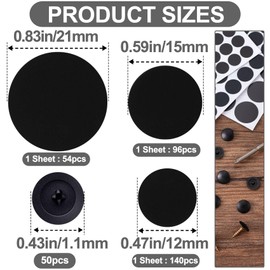 YALOJE 290pcs Self-Adhesive Screw Hole Covers, 0.83/0.59/0.47" Screw Cover Stickers, Dustproof Furniture Hole Caps for Wardrobe, Desk - Black