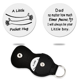 Pocket Hug Token Gifts Keychain for Dad from Son to My Dad Coin Keychain with Leather Protective Case Daddy Dad Gifts for Christmas Birthday Fathers Day Dad I Will Always Be Your Little Boy Key Chain