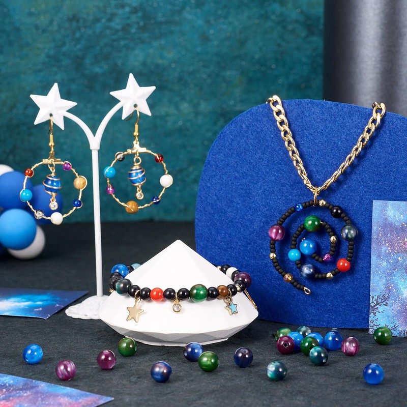 Spritewelry 100 Pcs Galaxy Planet Resin Beads Imitation Gemstone Balls