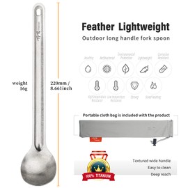 TiTo 2Pcs Titanium Spork Ultralight Long Handle Spoon Fork Portabale Tableware for Outdoor Camping & Hiking Backpacking Flateware with Bag (Bright Titanium)