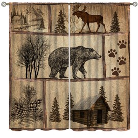 SENRUEGT Vintage Rustic Animal Curtains, Forest Cabin Bear Deer Farmhouse Bedroom Living Room Kitchen Barn Window Drapes, 42x45 Inch [Decor]