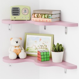 WOPITMER Cute Cloud Shelves, Wavy Floating Corner Shelf, Cloud Corner Wall Shelves with Brackets, Cute Wall Shelves for Nursery Decor, Corner Shelves for Bedroom,Living Room,Bathroom&Home Decor,Pink
