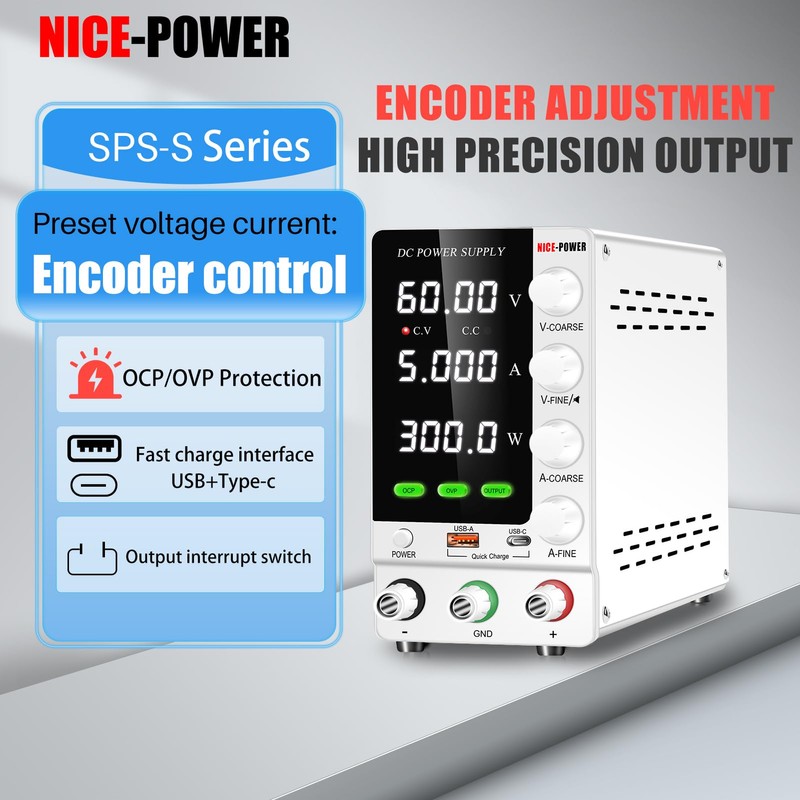 NICE-POWER DC Power Supply Variable 60V 5A, Adjustable Regulated DC
