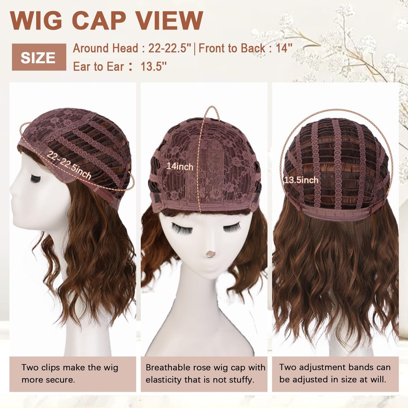 Lativ Brown Highlight Wigs for Women Short Wavy Curly Bob