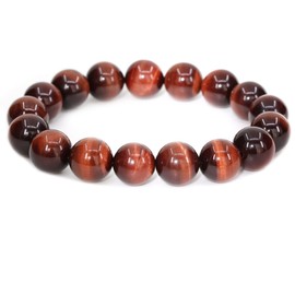 Keleny Gemstones Heated Red Tigers Eye 12mm Round Beads Crystal Stretch Bracelets 7 Inch Unisex