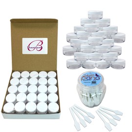 Beauticom 100 Pieces 5G/5ML Clear Plastic Cosmetic Container Jars with White Lids & 100Pcs Disposable Plastic White Spatulas