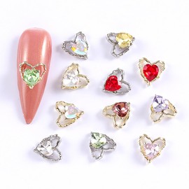 SILPECWEE 40pcs Heart Nail Rhinestones Charms 3D Nail Charms Flat-back Nail Crystals Glass Gems Diamond for Nails Alloy Nail Art Studs Nail Jewelry Decoration for Valentine's Day