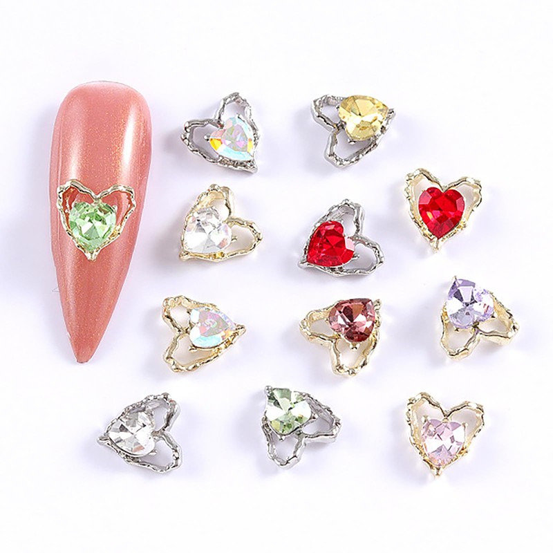 SILPECWEE 40pcs Heart Nail Rhinestones Charms 3D Nail Charms Flat-back