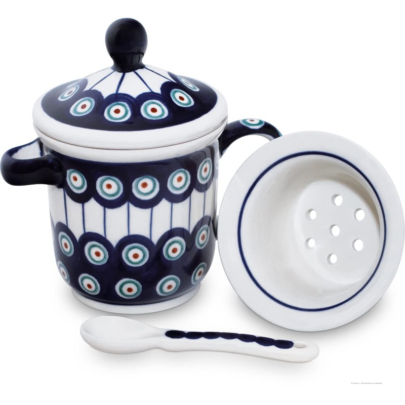 Original Bunzlauer Keramik Tea Cup with Tea Strainer, Lid and
