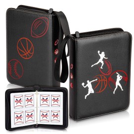 CLOVERCAT 4 Pocket Waterproof Trading Card Binder, Trading Album Display Holder, Expandable, 400 Double Sided Pocket Album, Compatible with Gaming Cards, Yugioh, MTG and Other TCG (Sports Theme Sticks Figure, Black)