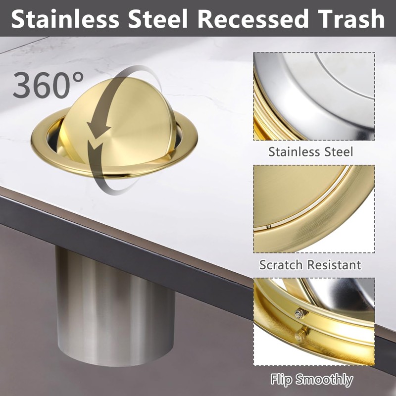 Trash Can Lid 304 Noble Gold Embedded Trash Bin Flap
