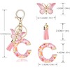 Pink Initial Letter C Keychain with Tassel & Butterfly Charm