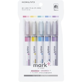 KOKUYO Mark+ dos colores resaltadores de tonos similares, paquete de 5 (rosa, azul, verde, morado y amarillo) PM-MT100-5S