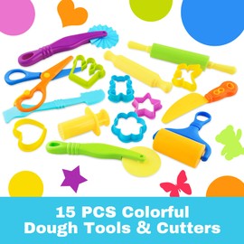 Dough Tools 15pcs Dough Tools Play for Kids Clay Accessories with Rolling Pins,Cutters,Roller,Safety Scissors,Plastic Knife