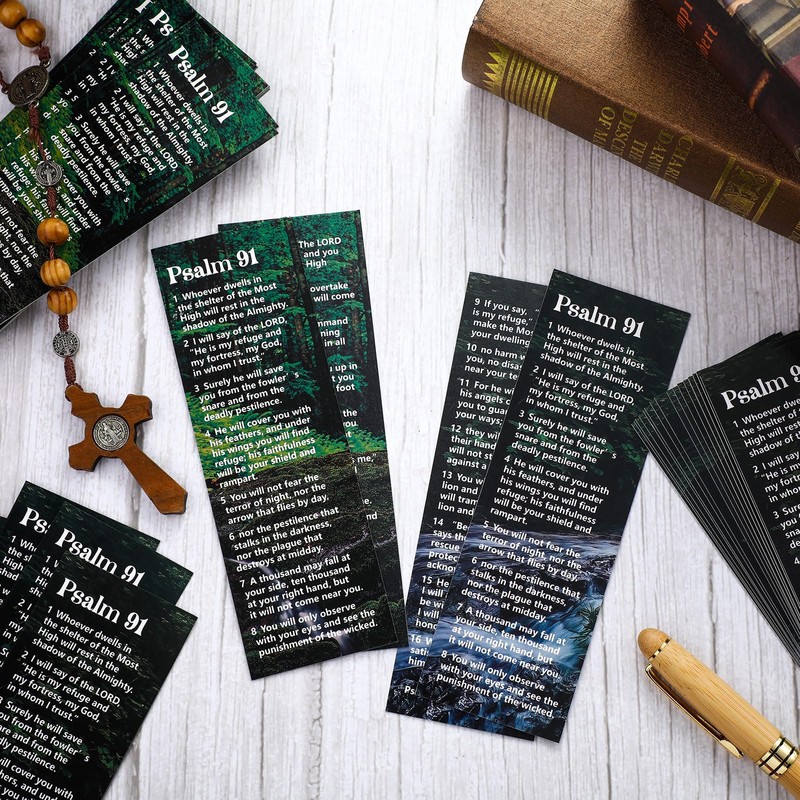 Gueevin 70 Pcs Psalm 91 Bookmarks Christian Bookmarks with Bible