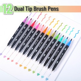 Mr. Pen- Dual Tip Brush Pens, 12 pcs, Assorted Color, Fine & Brush Tip Markers for Adult Coloring Markers for Adults