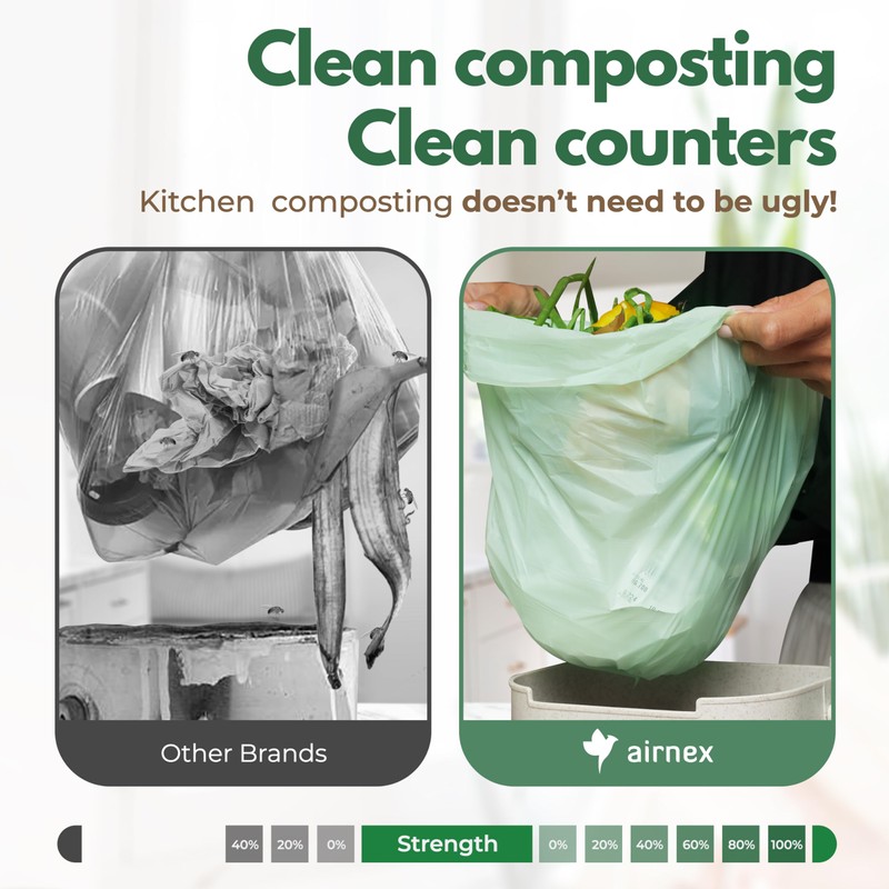 AIRNEX Compostable Trash Bags Small 1.6 Gal - 100 Count