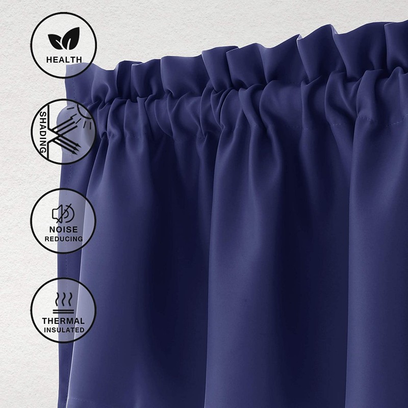 Hiasan Navy Blue Valance Curtains Blackout Thermal Insulated Rod Pocket