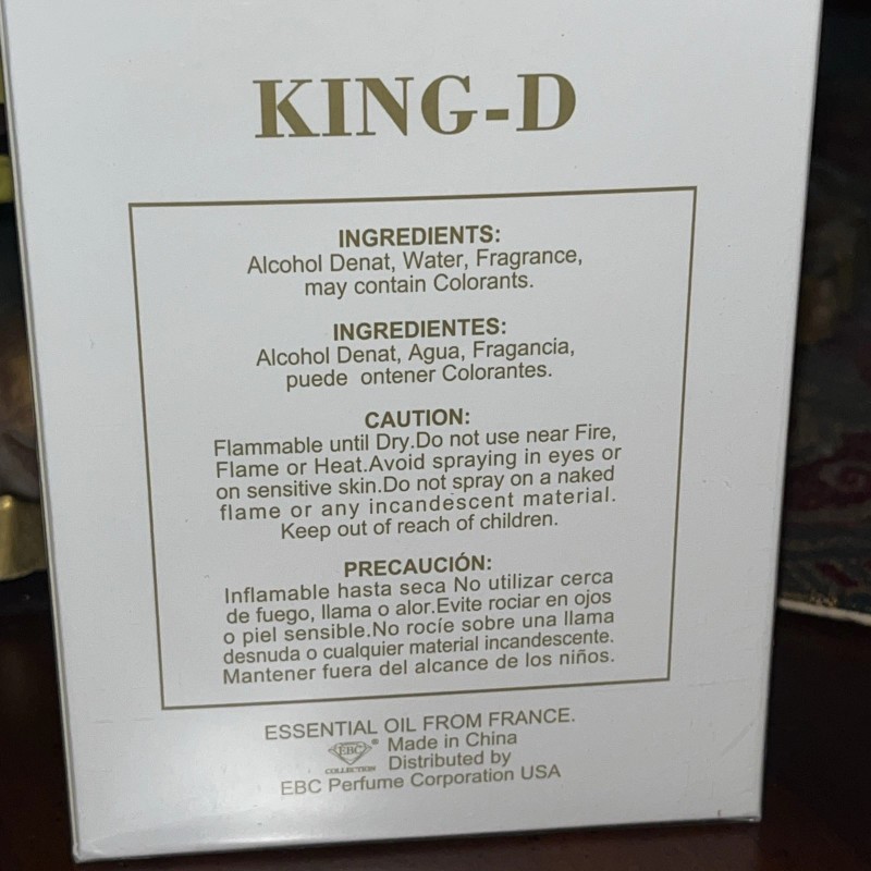 King D 100ml 3.4fl.oz Long Lasting Natural Spray EDT for