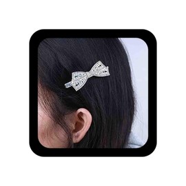 Allereya Vintage Crystal Bow Hair Clip Barrette Colourful Rhinestone Hair Pin Bling CZ Head Clip Headpiece Barrette Silver Bow Hair Accessories for Women and Girls