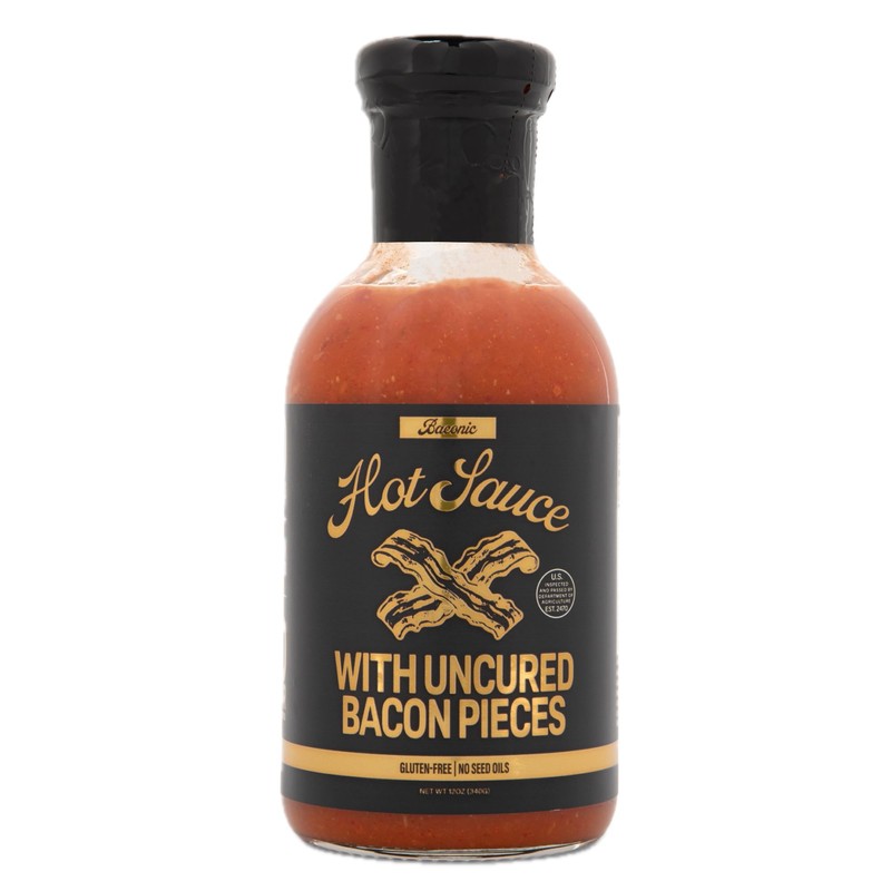 Baconic Hot Sauce with Real Bacon Bits – Zero Sugar,