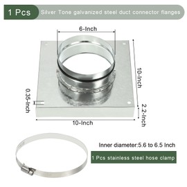YOKIVE Duct Connector Flange, Galvanized Steel Air Ducting Mounting Plate with Rubber Gasket Hose Clamp, Great for Heating Cooling Ventilation HVAC Exhaust Fan System(6 Inch,Silver Tone)