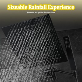 All Metal 12" Rainfall Shower Head with Handheld Spray Combo, High Pressure Rain Shower Heads with Adjustable Extension Arm, Wide Dual Waterfall Showerhead, Extra Long Shower Hose - Matte Black