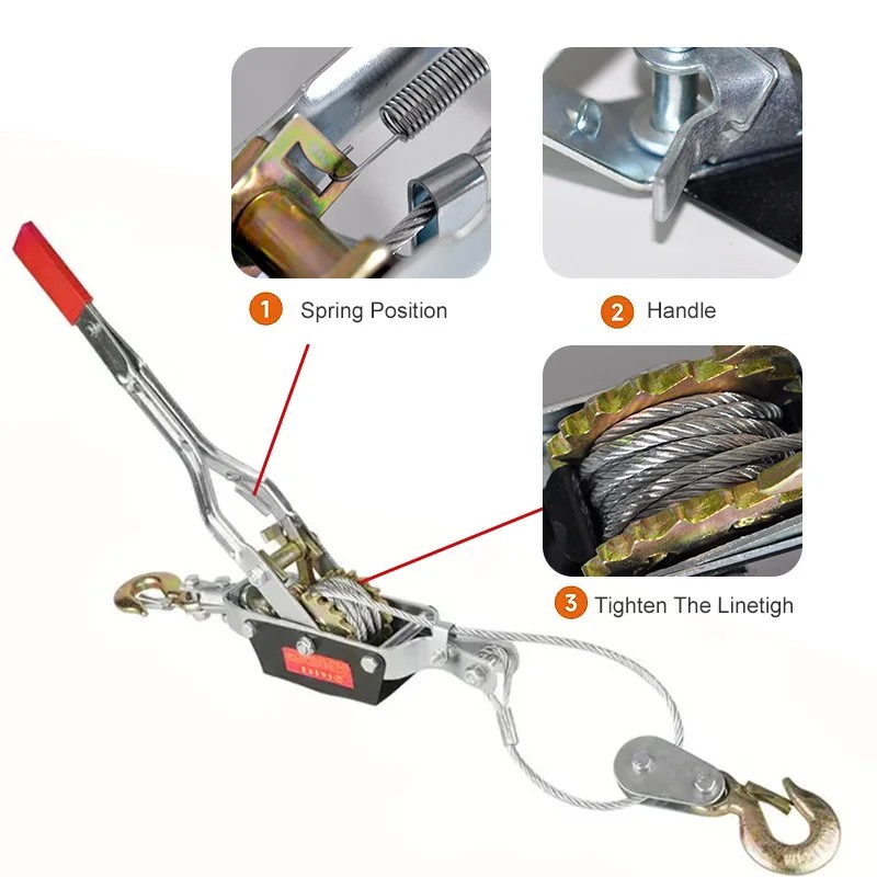 4 Ton Manual Wire Rope Puller with 2 Hooks Heavy-Duty