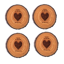 Celtic Heart Wedding Name and Date Wood Round Coaster Set, Engraved Romantic Home Decor, 5th Wedding Anniversary Wooden Gift