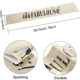 Leixi 40 and Fabulous Sash & Rhinestone Tiara Set - 40th Birthday Gifts Birthday Sash for Women Birthday Party Supplies (Gold)