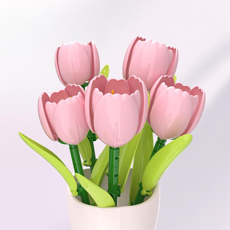 LYNGVA SAIRO Pink Tulip Flower Bouquet Building Block Set