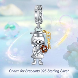 YUMINN Graduation Owl Bouquet Charm for Women's Bracelets & Necklaces Dangle Pendant for Christmas, Valentine's Day, Mother's Day, Jewellery Gifts for Girls, Sterling Silver, Cubic Zirconia