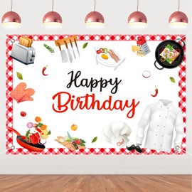 Sursurprise 7x5ft Chef Happy Birthday Backdrop Banner Cook Photography Background Cooking Photo Booth Studio for MasterChef Cooker Kitchenware Birthday Decorations Kitchen Party Supplies