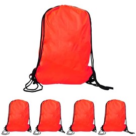 PROSTYLE SPORTS Pack of 5 Nylon Drawstring Rucksack Bag Gym Swimming School PE Kit Sport Kids Adults Fitness (5, Red)