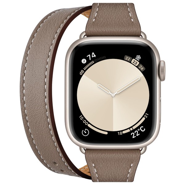 Apple Watch Band 40mm 38mm 41mm Leather Double Wrap Compatible Apple Watch Band Leather Women Thin Replacement Luxury Strap for iWatch Series 9/8/7/6/5/4/3/2/1/se/se2(Camel Brown/Starlight)