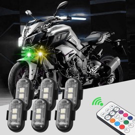 qinseyanyu RGB Aircraft Strobe Lights With Remote Control, 8Color LED Wireless Strobe lights Multi Mode Waterproof Warning Lights for Aircraft Motorcycle Truck Car Boat Bike (6pcs)