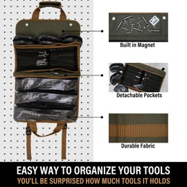 Roll-Up Tool Bag with 3 Little Detachable Zipper Pouches, Compact and Portable Large Capacity Tool Storage, Versatile Tool Organizer for Mechanics, Electricians, and DIY Enthusiasts